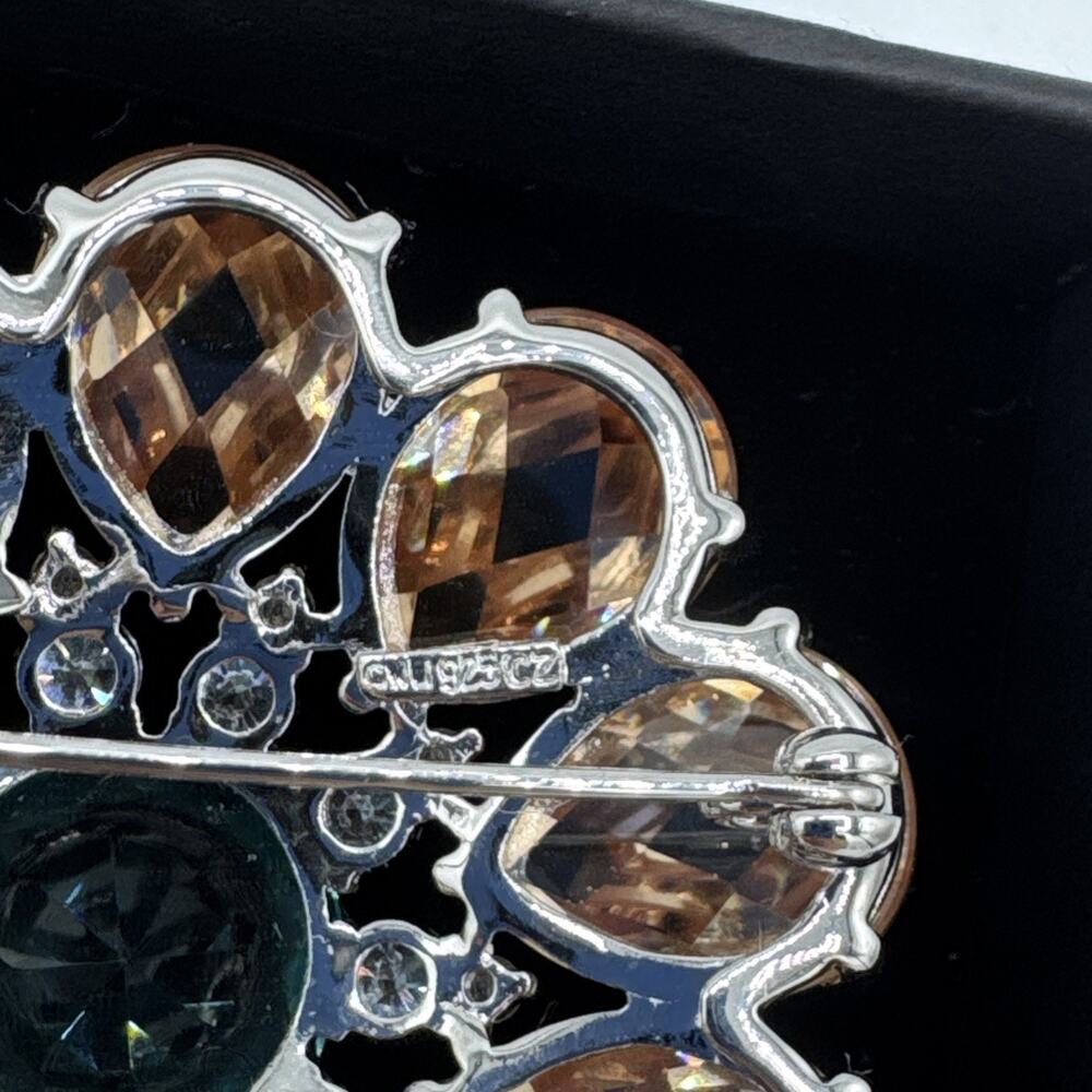 Vintage CWE Sterling Silver 925 Multi-Stone Brooch Pin Aqua Amber Blue CZ 2” - Picture 6 of 10